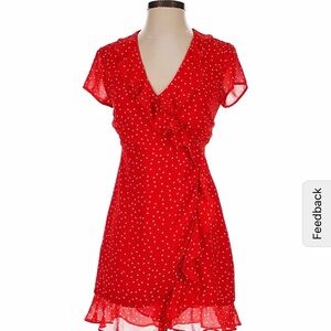Bardot Red Ruffle Mini Dress